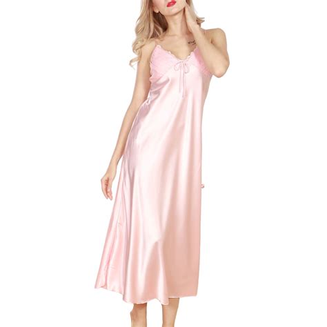 Defitshape Women S Silk Lace Sleeveless Satin Nightgown Dress Long Chemise Lingerie Sleepwear