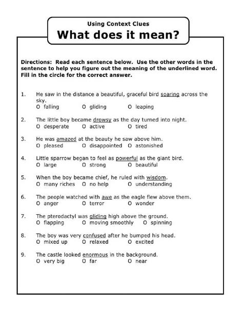 Rd Grade Context Clues Worksheets