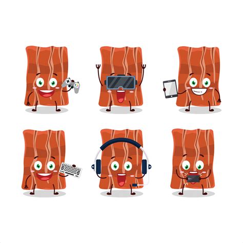 Fried Bacon Cartoon Character Are Playing Games With Various Cute