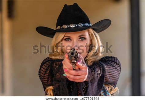 Gorgeous Blonde Model Dressed Cowgirl Enjoying Stock Photo Shutterstock