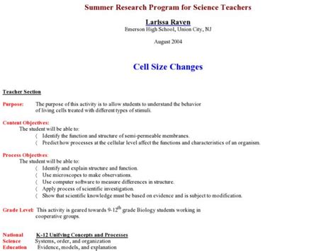 Cell Size Changes Lesson Plan For 9th 12th Grade Lesson Planet