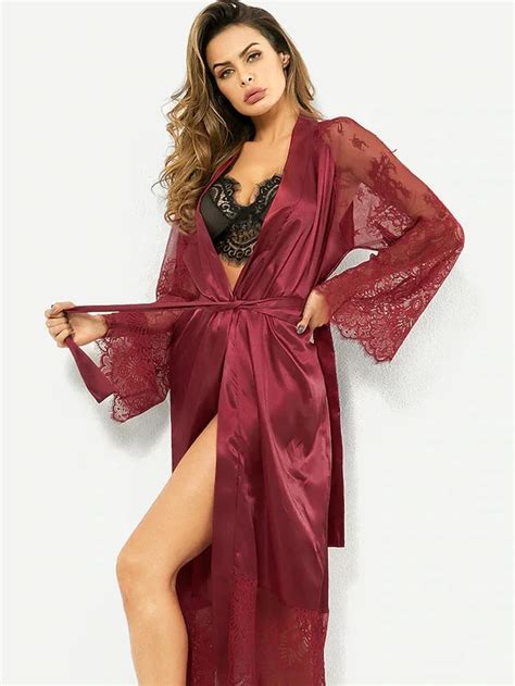 Sexy Lingerie Dress Set Fashion Lace Mesh Nightdress Two Pieces Loose Long Night Robe