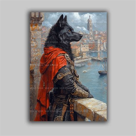 renaissance wolf warrior fantasy portrait painting print classical