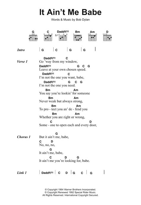 It Ain T Me Babe By Bob Dylan Guitar Chords Lyrics Guitar Instructor