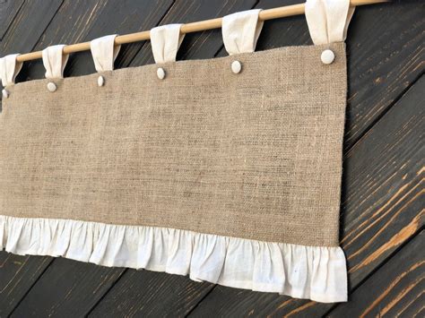 Burlap Curtains Cottage Kitchen Ruffle Valance Simple Rustic Etsy