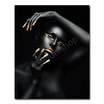 Black Gold Temptation African Nude Female Art Canvas Painting Sexy