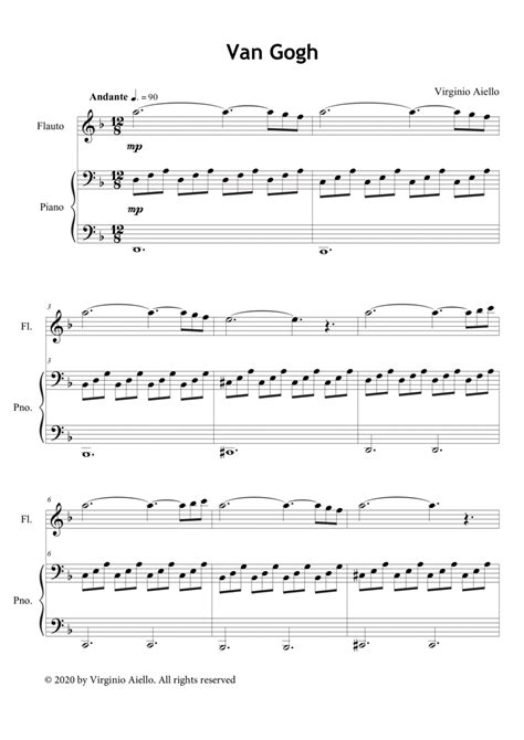 Van Gogh Flute Piano By Virginio Aiello Sheet Music For Flute And