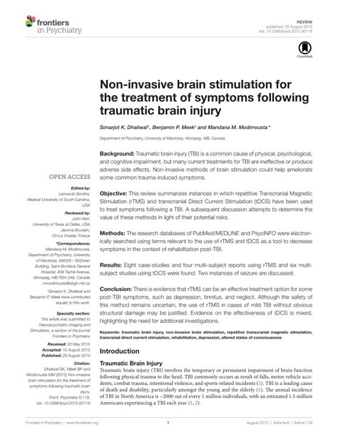 (PDF) Non-Invasive Brain Stimulation for the Treatment of Symptoms ...