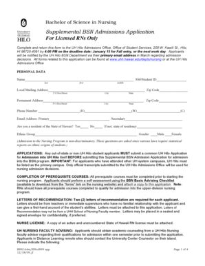 Fillable Online Hilo Hawaii Supplemental Bsn Admissions Application For