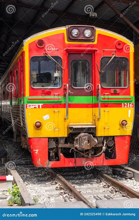 A Train Parked Inside a Train Station. Front View of Train. Editorial ...