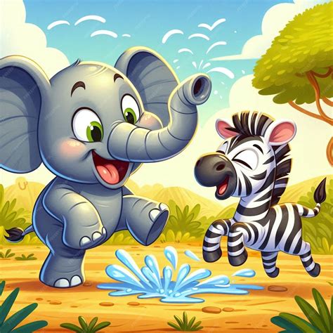 A Cartoon Illustration Of Elephant And A Zebra Premium Ai Generated Image