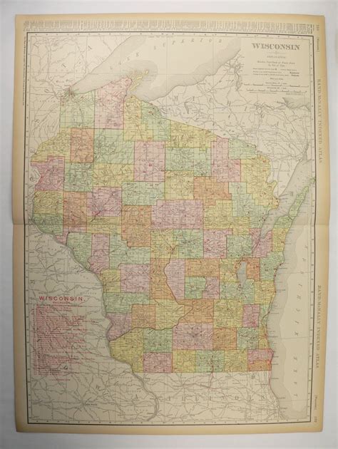 an old map of the state of wisconsin with all its roads and major ...