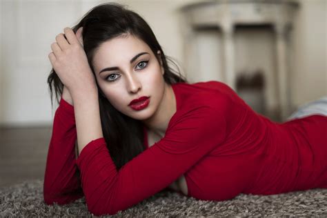 Dress Brunette Girl Glance Hands Bokeh Red Lips HD Wallpaper Rare Gallery