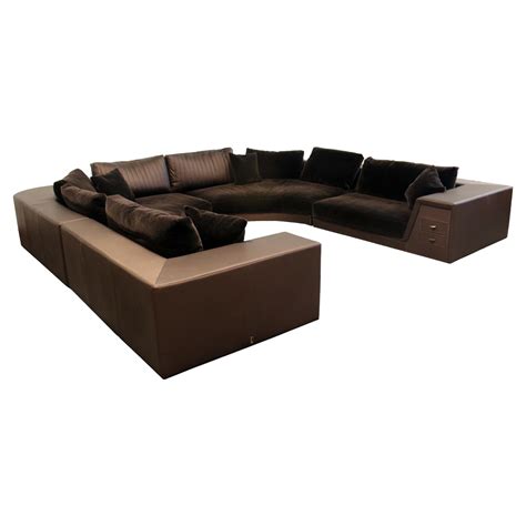 Genuine Italian Leather Curved Shaped Sectional Sofa Baci Living Room