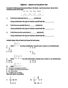 Algebra 1 Test Systems Of Equations By Catherine Wilson TpT