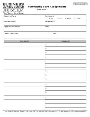 Fillable Online Bsc Untsystem Purchasing Card Assignments Fax Email