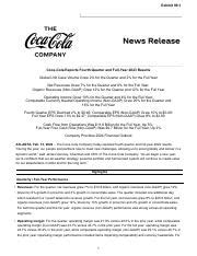 Coca Cola Annual Report Pdf Exhibit 99 1 Coca Cola Reports Fourth