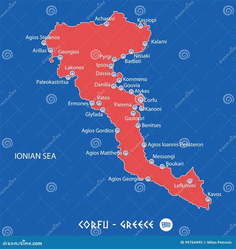 Island Of Corfu In Greece Vector Map Line Contour Silhouette