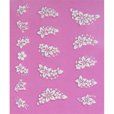 Stickers M L Es De Fleurs Blanches Et Strass Sticker Nail Art