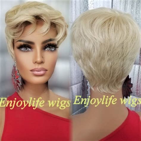 Blonde Natural Look Pixie Women S Short Cut Wavy Pin Curl Wig Etsy