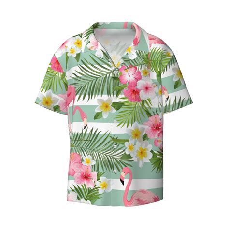 Gaeub Tropical Flamingo Men S Lapel Short Sleeve Shirt Relaxed Fit Shirt Soft And Breathable