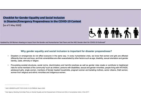 Checklist For Gender Equality And Social Inclusion In Disaster