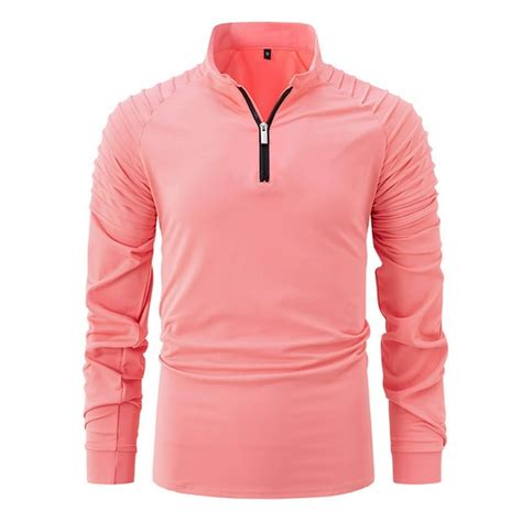 Llimed Mens Zipper Polo Shirts Solid Color Long Sleeve Quarter Zip T