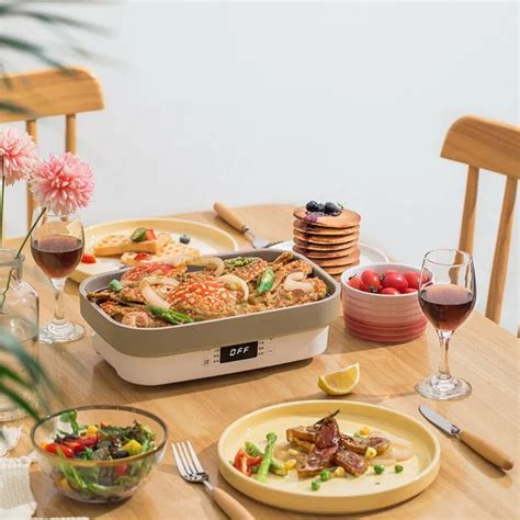 V V Folding Electric Skillet Multi Cookers Electric Hot Pot Small Portable Smart Touch