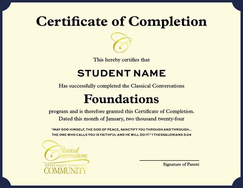 Classical Conversations Certificate Of Completion Homeschool Diploma