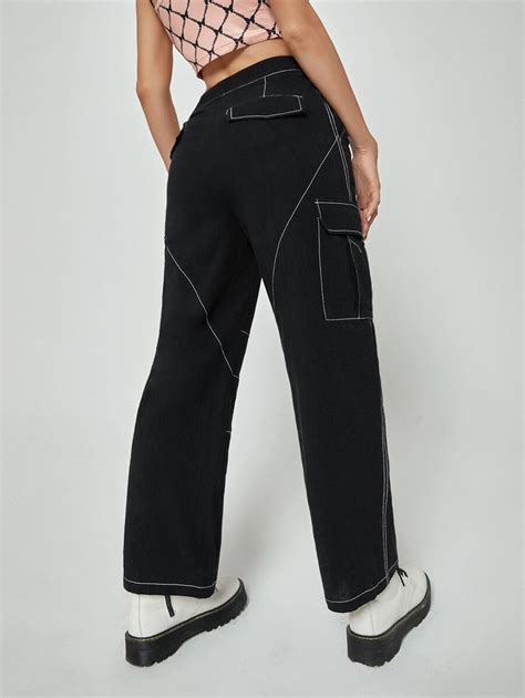 Shein Unity Contrast Topstitching Side Flap Pocket Cargo Pants Shein Usa