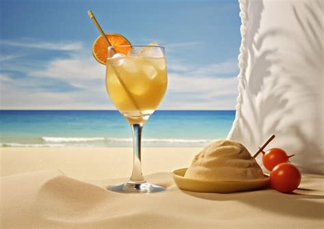 Premium AI Image A Playful Shot Of A Sex On The Beach Cocktail With A Beach Ball And Flipflops