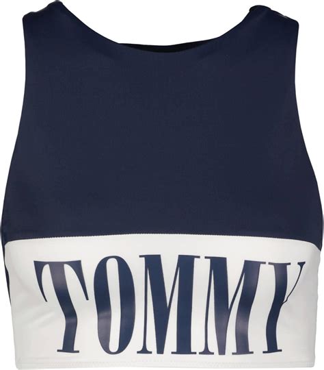 Tommy Hilfiger Bikini Oberteil High Neck Marine L Amazon De Fashion