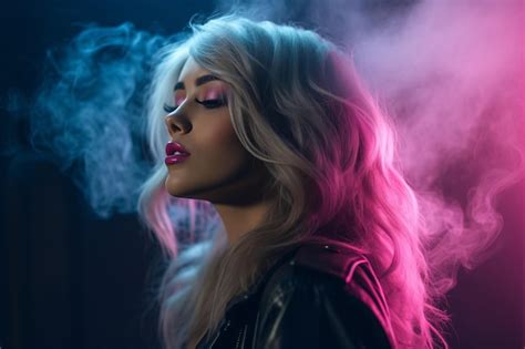 Premium AI Image Portrait Of A Beautiful Blonde Woman With Smoke Coming Out Of Her Mouth
