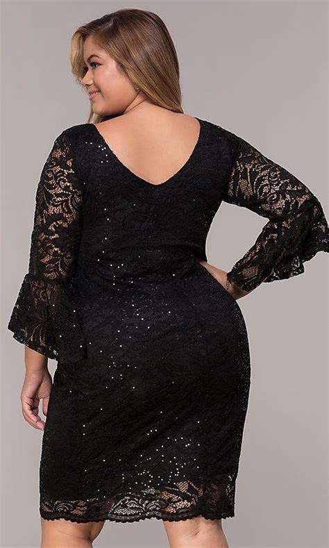 Sequin Lace Plus Size Short Black Party Dress Black Party Dresses