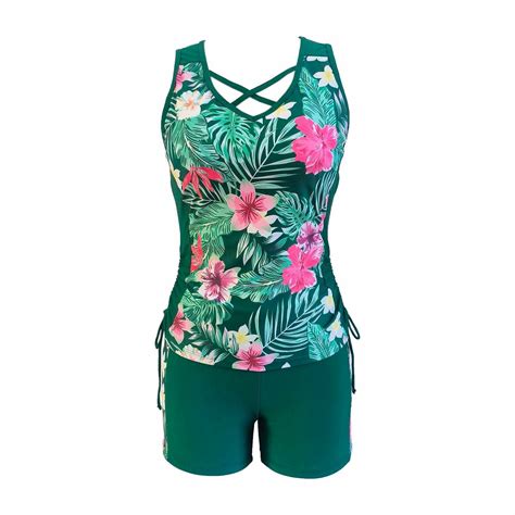 WREESH Womens Tummy Control Tankini Swimsuit Split Swimsuit Bikini Sleeveless Swimsuit Fringe