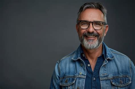 Premium Photo Portrait Of Mature Man With Facial Hair And Glasses Smiling In Studio