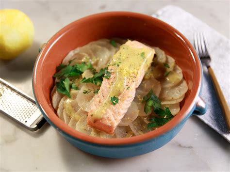 Slow Roasted Salmon With Potatoes And Lemon Herb Vinaigrette Recipe