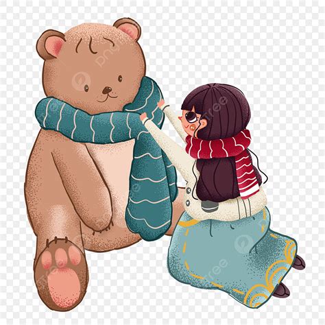 Cute Teddy Bear PNG Transparent Hand Drawn Cute Girl Holding Teddy