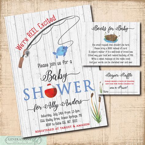 Fishing Baby Shower Invitation Printablebook Request Diaper Etsy