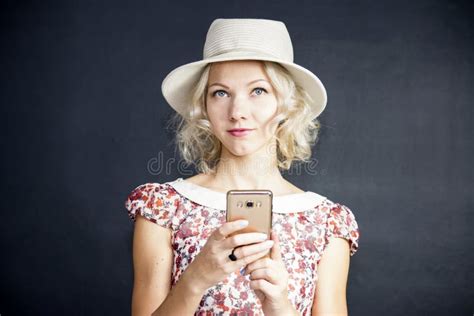 Cute Blonde Girl Stock Photo Image Of Beauty Smartphone
