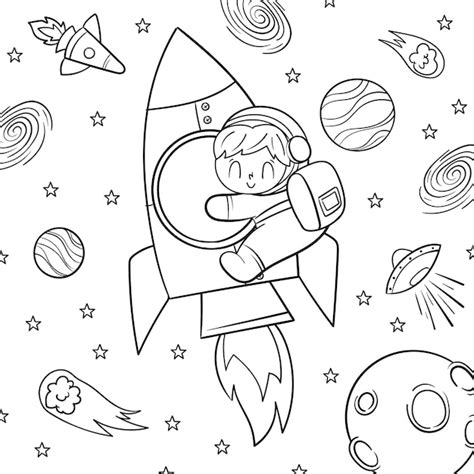 Ilustraci N De Libro De Colorear De Astronauta Vector Gratis