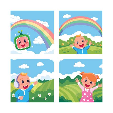 Happy Kids Playing in the Park Social Media Template 22823640 Vector