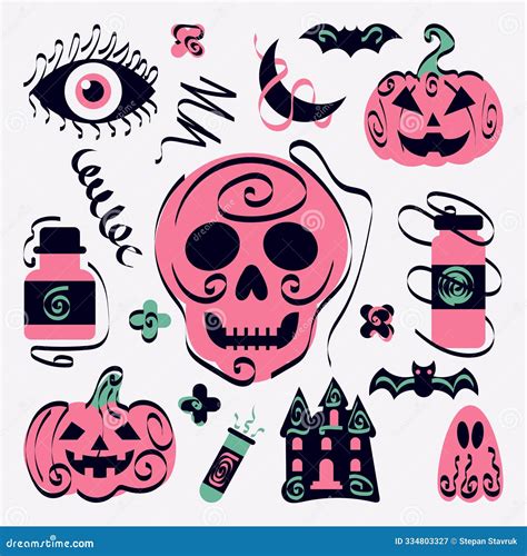 Halloween Retro Image Collection of Pumpkin and Bat Elixirs Stock