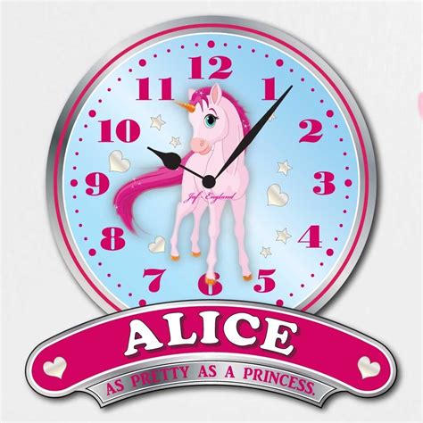 JAF Graphics. Personalised Pink Girls Unicorn Clock