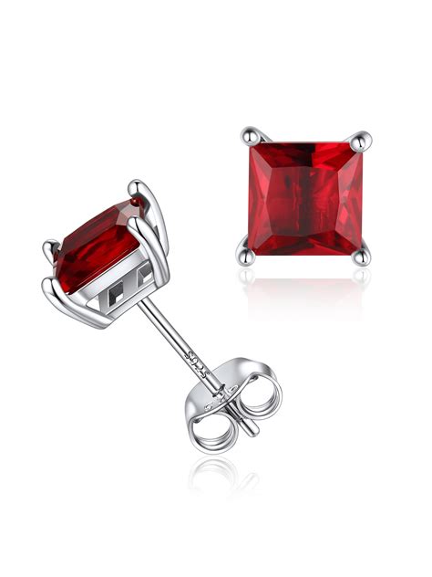 Chicsilver Sterling Silver Red Garnet Stud Earrings Brilliant Mm