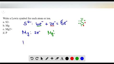 Write A Lewis Symbol For Each Atom Or Ion A S2 B Mg C Mg2 D P Youtube