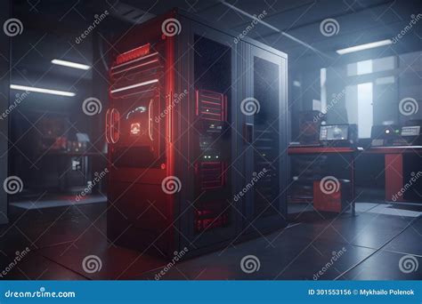 Data Processing Center Server Room In Red Light Stock Photo Image Of