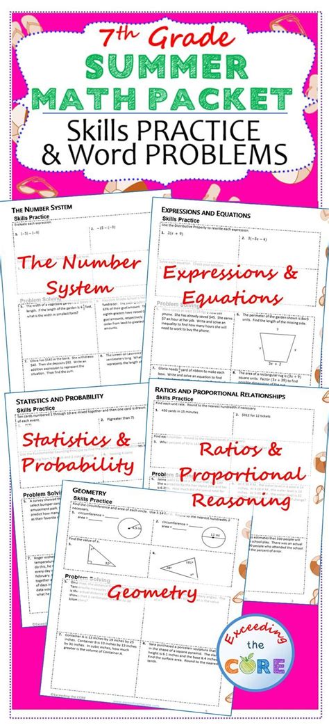 7th Grade Summer June July Math Packet Reviewassessments Of