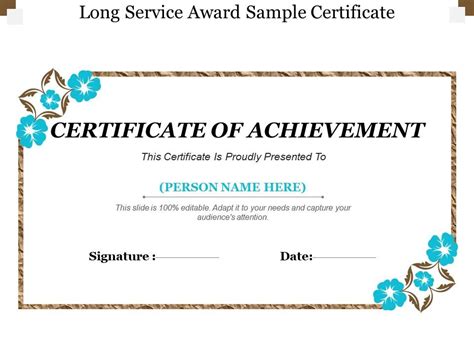 Long Service Award Sample Certificate Presentation Graphics Presentation Powerpoint Example