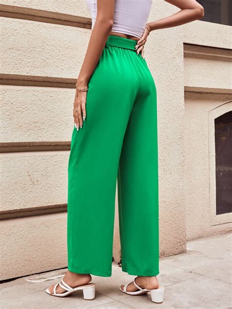 Shein Unity Solid Belted Wide Leg Pants Shein Usa